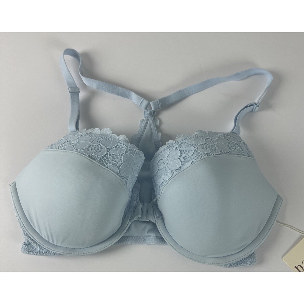 BARE Necessites Bra Size 34D Effortless Lace Front Close 10253LACE Blue B42